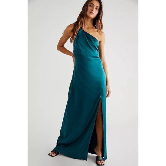 NWT FREE PEOPLE VICTORIA MAXI DRESS SATIN MAXI GOWN GREEN - Picture 1 of 3